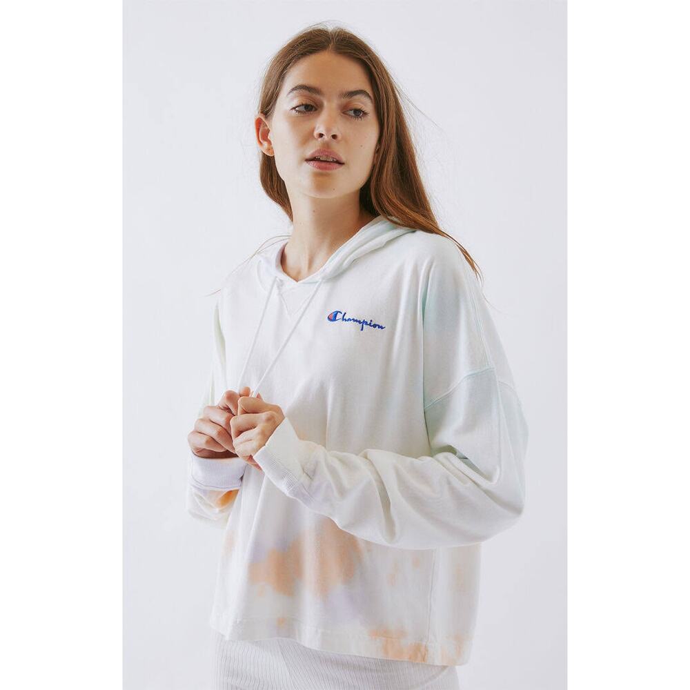 Champion Multicolor Oversized Tie-Dye Cotton Cropped Hoodie Sweatshirt Size XL